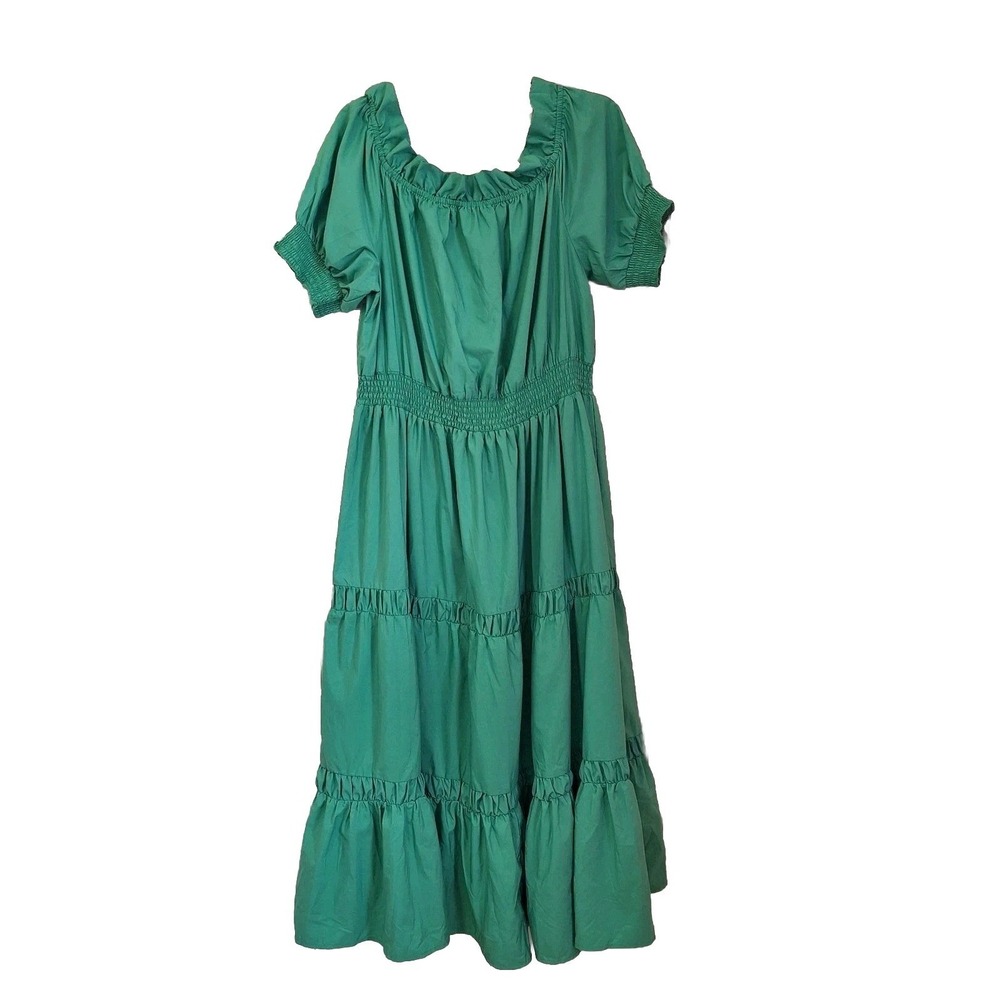 Her Destiny Maxi Dress 2X Green On/Off Shoulder Peasant Milkmaid Cottagecore